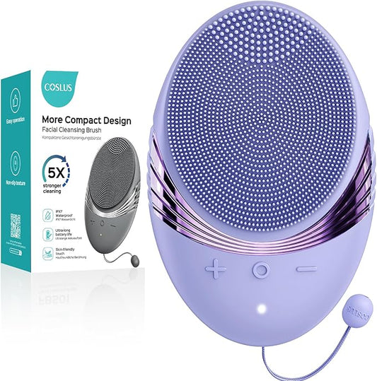 COSLUS FBS01 Facial Cleansing Brush Face Scrubber: Portable Silicone Waterproof Rechargeable Face Wash Brush, 5 Cleansing Modes, Electric Deep Cleaning for Men & Women, Removing Blackhead Exfoliating