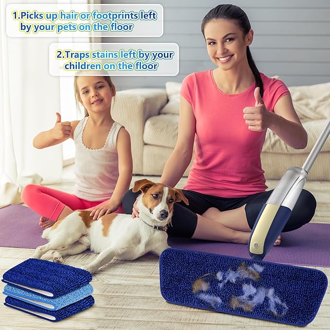 Spray Mops for Hardwood Floor Cleaning: MEXERRIS Wet Mops Dry Dust Mop with 3 Washable Pads for Swiffer Powermop - Flat Mop Home Commercial Mops for Wood Laminate Tile Vinyl Cement Concrete