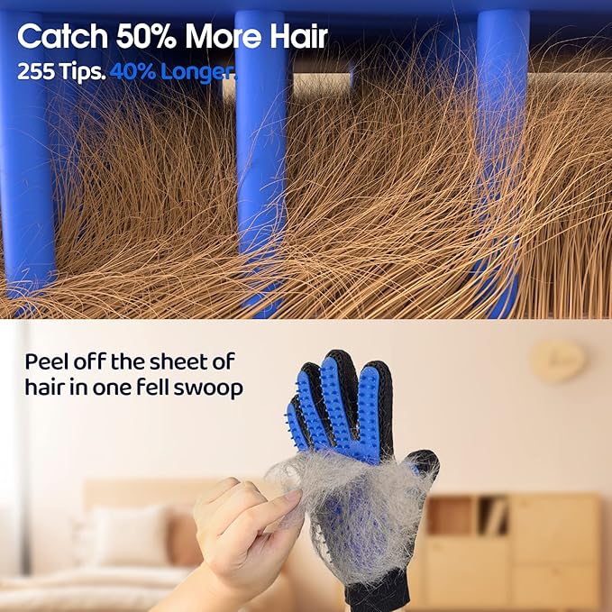 Pet Hair Remover Glove - Gentle Pet Grooming Glove Brush - Deshedding Glove - Massage Mitt with Enhanced Five Finger Design - Perfect for Dogs & Cats with Long & Short Fur - 1 Pack (Right-hand), Blue