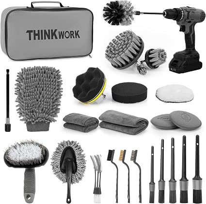 THINKWORK Car Detailing Kit with Multi-Size Drill Brushs & Extension Pole