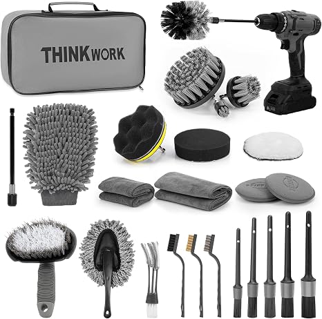 THINKWORK Car Detailing Kit with Multi-Size Drill Brushs & Extension Pole