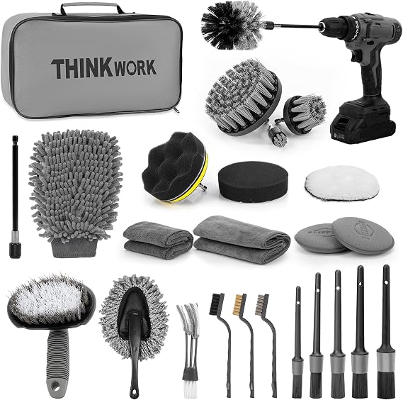 THINKWORK Car Detailing Kit with Multi-Size Drill Brushs & Extension Pole