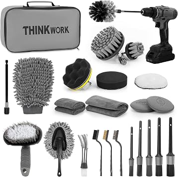 THINKWORK Car Detailing Kit with Multi-Size Drill Brushs & Extension Pole