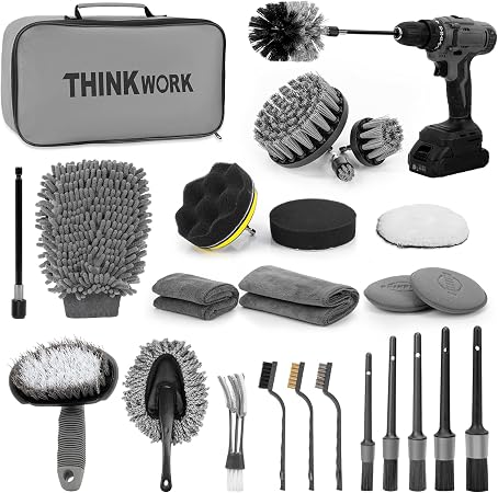 THINKWORK Car Detailing Kit with Multi-Size Drill Brushs & Extension Pole