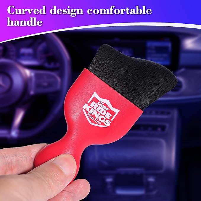 Car Interior Detailing Brush, Soft Bristle Auto Dashboard Dust Cleaner with Cover for Car Vents, Leather & Computer, Cleaning Supplies Gifts for Men Women - Red, 2 Packs