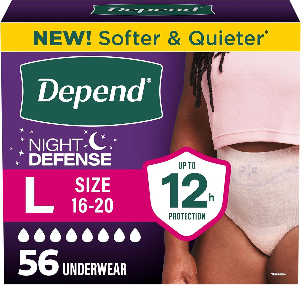 Night Defense Adult Diapers for Women, Large, 56 Count