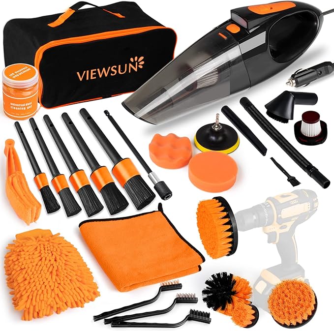 20PCS Car Cleaning Kit, Car Interior Detailing Kit with High Power Handheld Vacuum, Auto Detailing Drill Brush Set, Cleaning Gel, Complete Car Wash Kit Supplies for Deep Cleaning