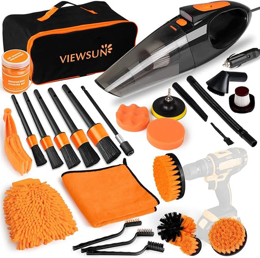 20PCS Car Cleaning Kit, Car Interior Detailing Kit with High Power Handheld Vacuum, Auto Detailing Drill Brush Set, Cleaning Gel, Complete Car Wash Kit Supplies for Deep Cleaning