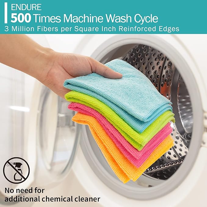 Microfiber Cleaning Cloth, 20 Pack Cleaning Rags, 12" x 12" Lint Free Shop Towels, Washable Reusable Microfiber Towels for Cars Kitchen Automotive House Office