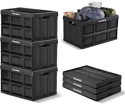 CleverMade Collapsible Storage Bins, 62L 3 Pack, 100 lb Stackable, Obsidian