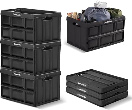 CleverMade Collapsible Storage Bins, 62L 3 Pack, 100 lb Stackable, Obsidian
