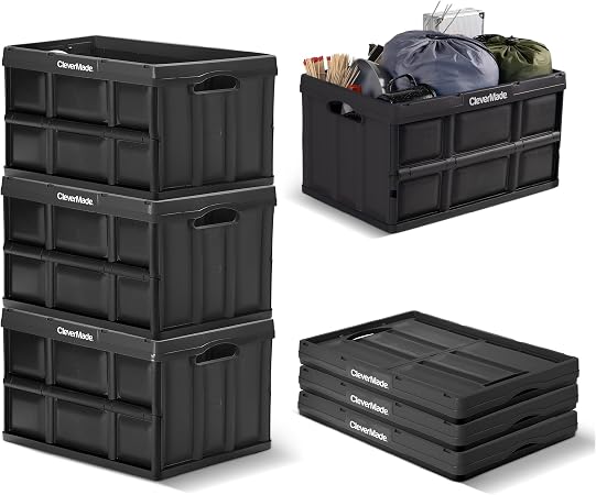 CleverMade Collapsible Storage Bins, 62L 3 Pack, 100 lb Stackable, Obsidian