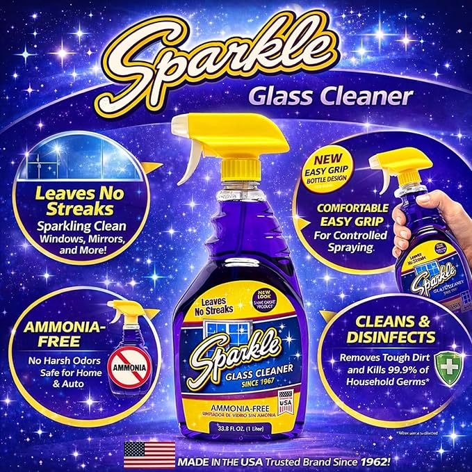 Sparkle Glass Cleaner Refill 1 Gallon (128 Fl Oz) – Ammonia-Free Heavy Duty Streak-Free Formula for Windows, Mirrors & Glass (Pack of 2)