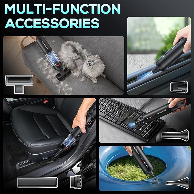 Handheld Car Vacuum Portable Cordless, Hand held Vacuum Cleaner with 21000 Pa Suction Power Mini Air Duster Vacuum for Car Cleaning, Home, Office, Pet Hair | Multi-Nozzle, Washable Filter