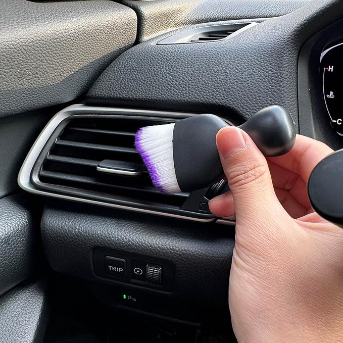 Car Detailing Brush, Soft Bristle Cleaning Brush, Scratch-Free Auto Duster Tool for Dashboard, Air Vents, Leather & Interior Cleaning (Black&Purple)