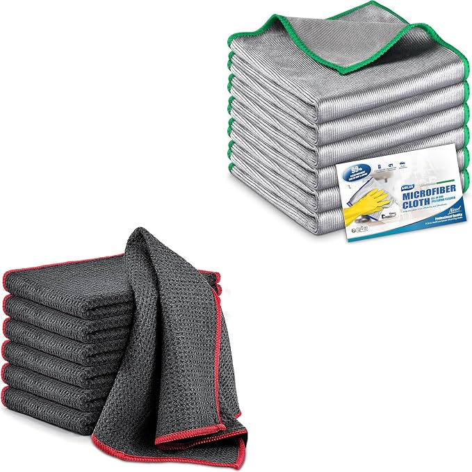 Airlab Glass Polishing Cloth Lint Free Microfiber Cleaning Rags, Pack of 6 and Microfiber Cleaning Cloth Waffle Weave Du