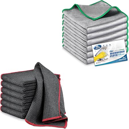 Airlab Glass Polishing Cloth Lint Free Microfiber Cleaning Rags, Pack of 6 and Microfiber Cleaning Cloth Waffle Weave Du