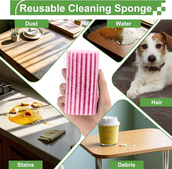 Jeymei 4-Pack Damp Clean Duster Sponge,Pink Damp Dusting Sponge,Duster Baseboard Cleaner Sponge with Ridges,Reusable Wet Duster Sponge,Household Cleaning Sponges for Blinds,Window Track Grooves