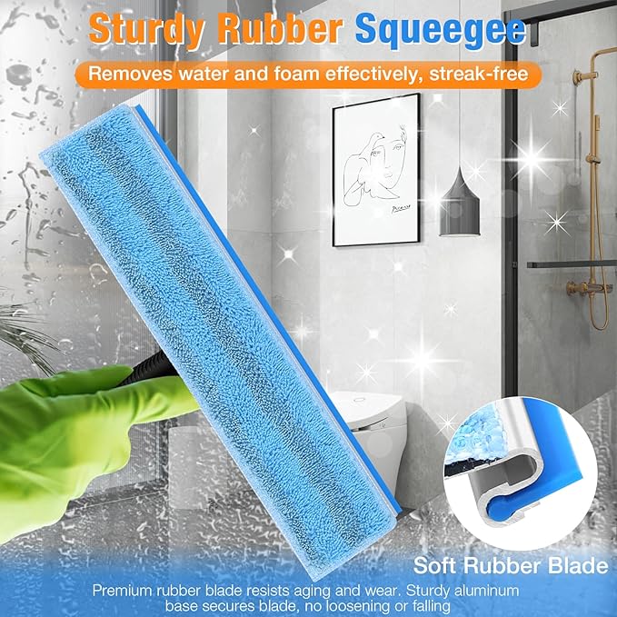 Window Squeegee for Home Window Cleaning – Squeegee and Microfiber Window Scrubber, Glass Squeegee for Shower Glass Door,Mirror,Car Windshield,Bathroom,Household Window Cleaner Tool,13.8",Blue