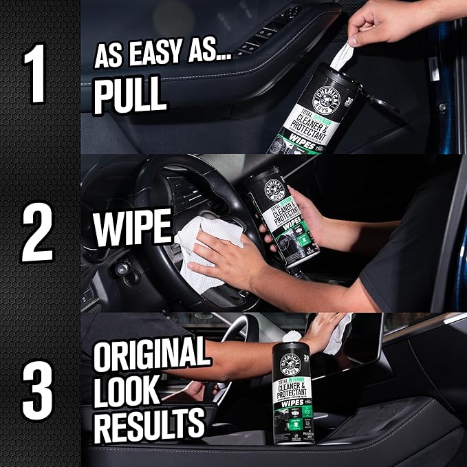 Chemical Guys Total Interior New Car Smell Cleaner & Protectant Wipes – All-in-One Interior Cleaning Wipes for Dashboards, Vinyl, Leather, Fabric & Glass – Cleans & Protects, New Car Scent, 30 Ct