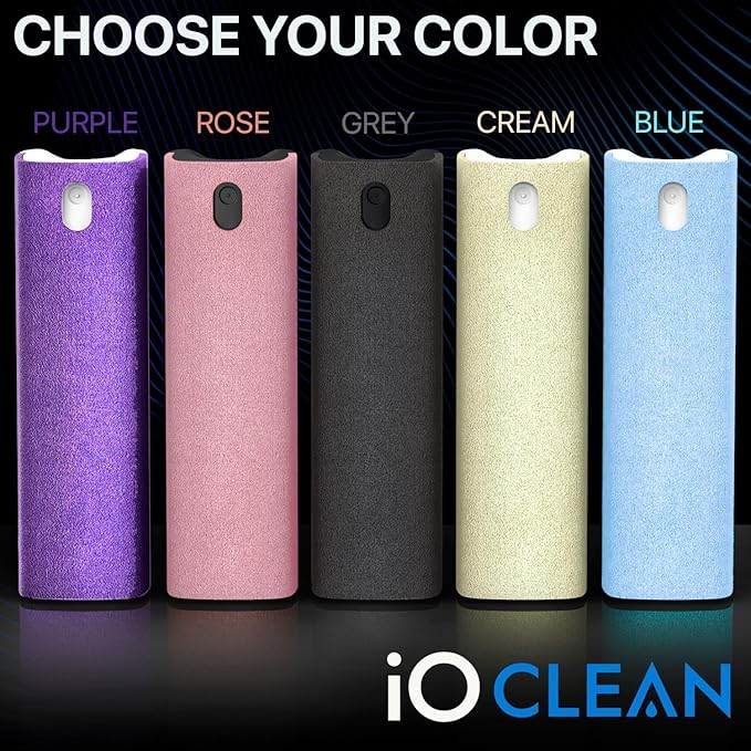 IO CLEAN Mini Screen Cleaner Spray – Finger Proof Screen Cleaner for Smartphones, iPads, MacBooks, Laptops, Car Screens, Touchscreens – 3in1 Mist Cleaner, Microfiber Cloth and Protective Cover (Cream)