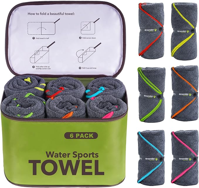 4Monster 4-Pack Quick Dry Microfiber Travel Towels – Super Absorbent, Ultra-Soft Camping Towel Set with Water-Resistant 