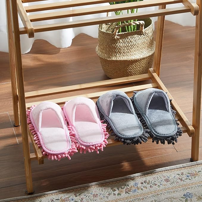 Jecery 2 Pairs Microfiber Cleaning Mop Slippers for Floor Cleaning House Mop Shoes Men and Women Washable Unisex Dusting Slippers Dirt Tool Supplies(Large,Gray, Pink)