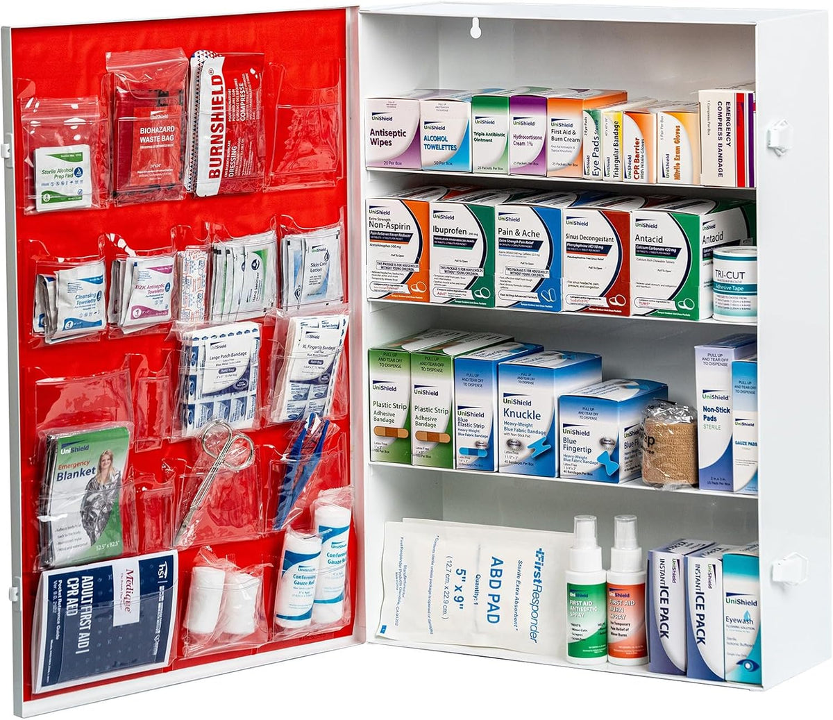 Restaurant Metal First Aid Cabinet, Wall Mountable (Class A with Tablets, 4 Shelf)