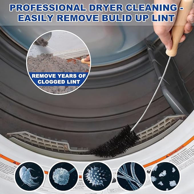 Sealegend 2 Pieces Dryer Vent Cleaner Kit and Flexible Dryer Lint Brush Vacuum Hose Attachment Power Lint Remover Refrigerator Coil Brush, Black