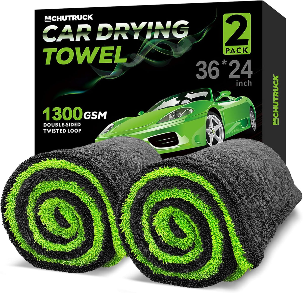 2-Pack 1300GSM Car Drying Towel - Microfiber Towels for Cars 36" x 24", Drying Towels Car Detailing, No Scratch, Super Absorbent, Extra Large Twisted Loop Microfiber Cloth Car Wash Towels, SUV Truck