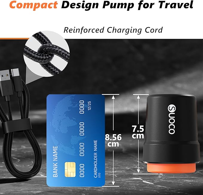 SUOCO Travel Vacuum Pump for Vacuum Storage Bags, Mini USB Rechargeable Portable Cordless Electric Pump for Compression Seal Space Saver Bags (Storage Bags Not Included), Black