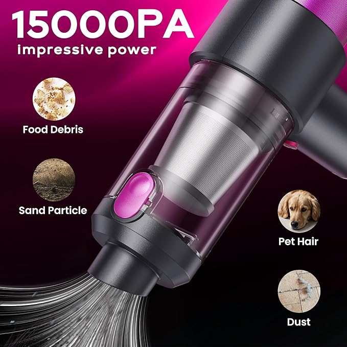 Car Vacuum Handheld Vacuum Cleaner, 15000PA Suction, Mini Vacuums with Air Duster and Blower, Portable Hand Held Vacuum for Car, House, Crumbs, Hair (Pink)
