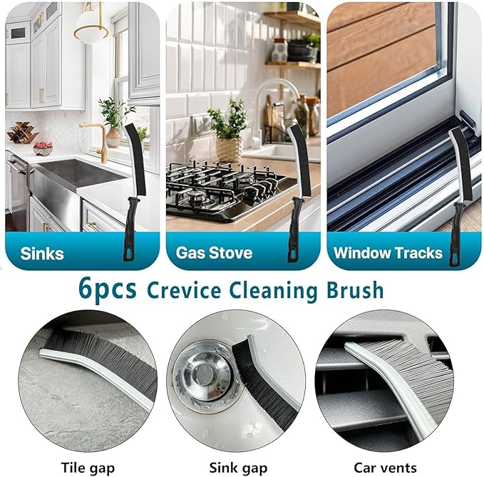 Crevice Cleaning Brush - Grout Scrub Brush, House Cleaning Supplies, Gap Cleaning Tools, Home Essentials, Gifts for Women Men, Hard Bristle Crevice Cleaner Brush for Household Use, Bathroom(11Pcs)