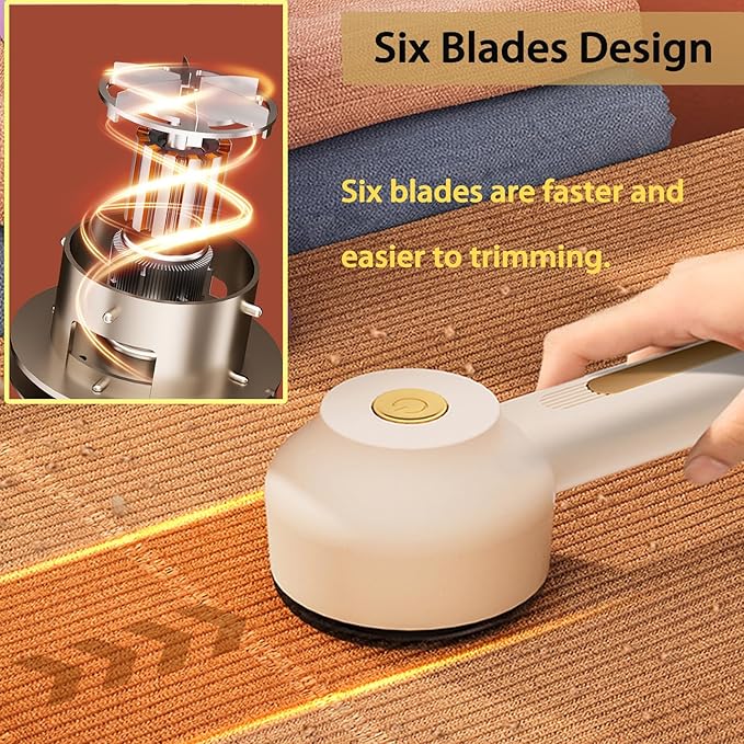 Electric Lint Removers,Rechargeable Fabric Shaver with 6 Leaf Blades Useful for Clothes, Furniture, Sofas, Blankets (Beige)