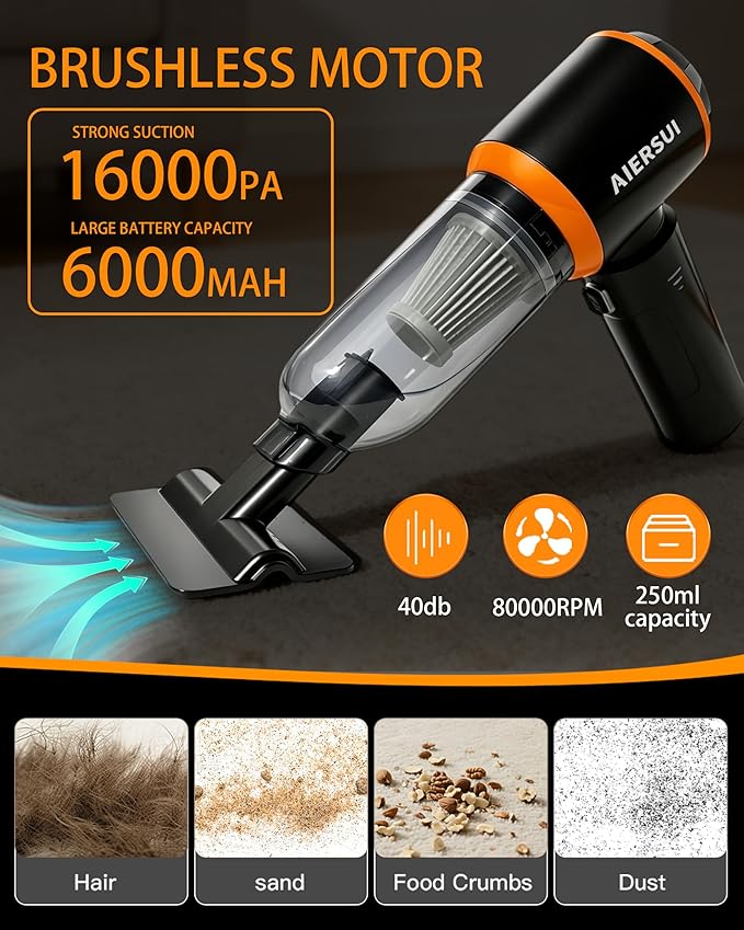 Handheld Cordless Vacuum Cleaner with brushless Motor, 4-in-1 Portable mini car Vacuum Cleaner, car Vacuum Cleaner and Hair Dryer, car Type-C Charging, Office Desk, Keyboard, pet Hair