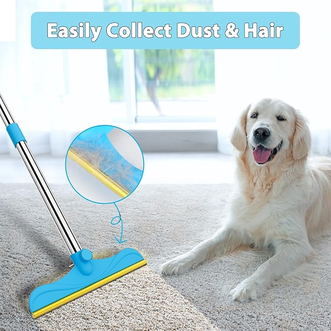 3 in 1 Carpet Rake for Pet Hair Removal, 60” Adjustable Long Handle Pet Hair Remover, Tool Set of 3, Reusable Carpet Scraper Dog Cat Pet Hair Removal Broom for Carpets, Car Mat, Pet Bed, Rugs