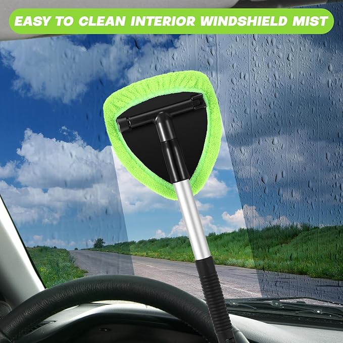 Potchen 8 Pcs Car Windshield Cleaner Tool Kit with Extendable Handle, Microfiber Towel Pads, Brush, Empty Spray Bottle for Auto Glass Wiper Suvs Rvs & Home Windows (Green)