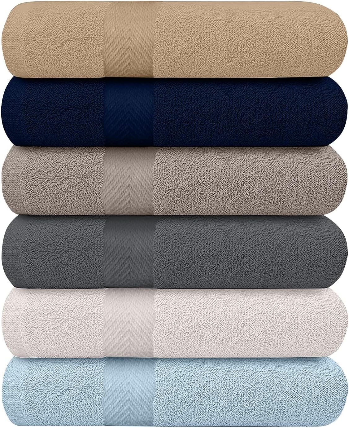 6-Pack Bath Towels - Lightweight - Extra Absorbent - 100% Cotton - Shower towels (Multi, 27 inchesx54 inches)