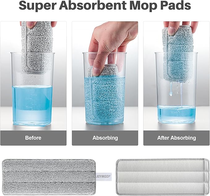 JOYMOOP Microfiber Replacement Pads for 13-Inch Flat Mop System, Reusable Refills, Pack of 2, Grey and Pink