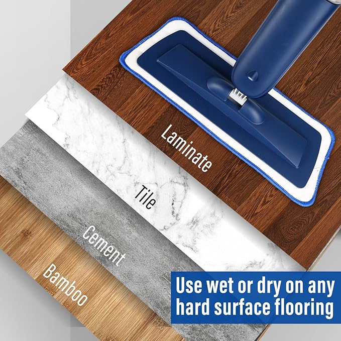 PowerMop for Floor Cleaning with 2 Washable Pads - Wet Dry Microfiber Mop with 720 ml Refillable Bottle for Kitchen Wood Floor Hardwood Laminate Ceramic Tiles Floors Dust Cleaning