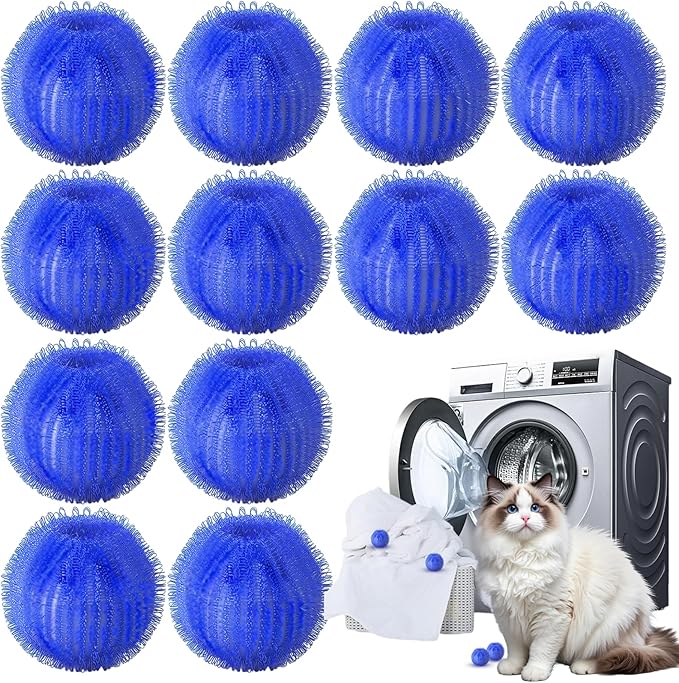 Pet Hair Remover for Laundry, Reusable Dog & Cat Hair Remover Tool, Effectively Removes Pet Hair, Lint and Dander from Bedding and Clothing, Suitable for Washing Machines, Dryers -12PCS