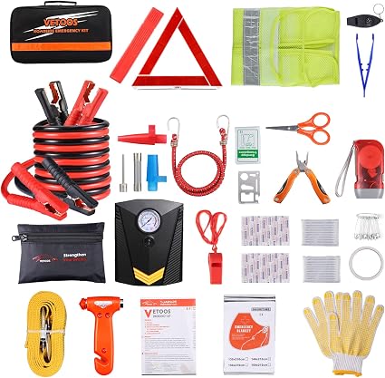 Car Emergency Roadside Kit with Jumper Cables, Auto Vehicle Safety Kits