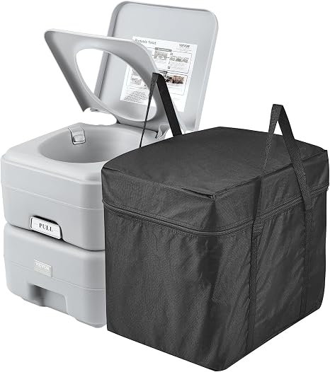 VEVOR Portable Toilet for Camping, RV Toilet with Carry Bag, 5.3 Gal Waste Tank & 3.2 Gal Flush Tank, Push-Button Pressu