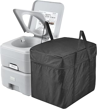 VEVOR Portable Toilet for Camping, RV Toilet with Carry Bag, 5.3 Gal Waste Tank & 3.2 Gal Flush Tank, Push-Button Pressu