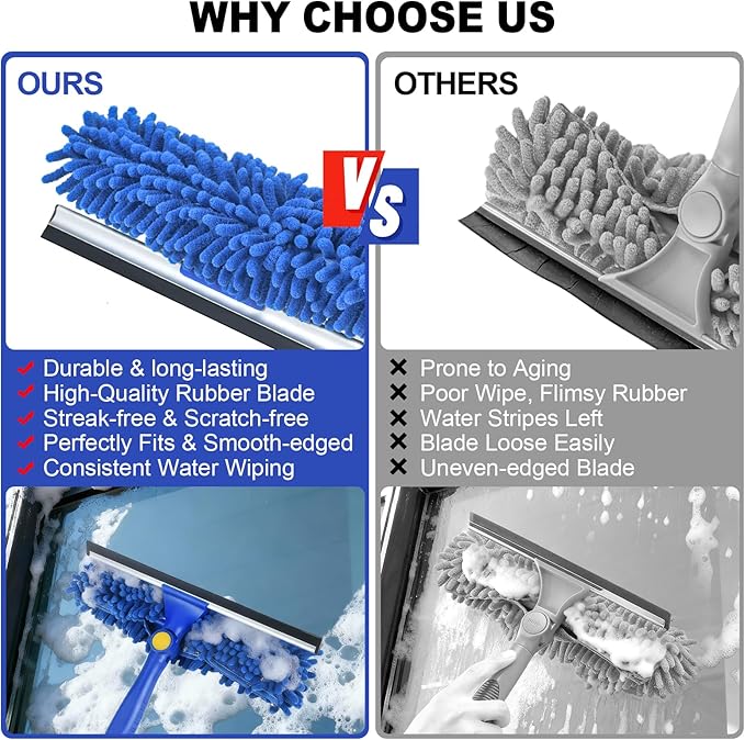 Wontolf 4-in-1 Window Squeegee, 79'' Window Cleaner Tool with Extension Pole, Window Cleaning Kit with Storage Bag, Rotatable Window Washing Kit Equipment for Home, Outdoor High Windows, Glass, Shower
