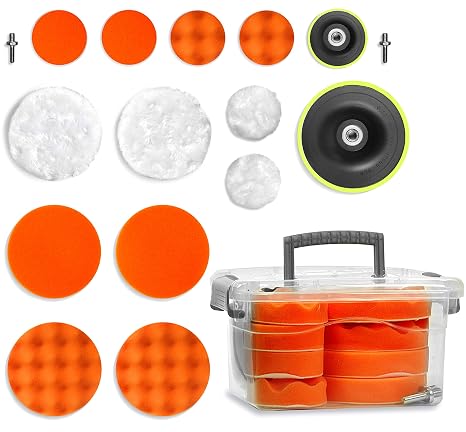 VViViD 16pcs Car Essentials Polishing and Buffing Pad Kit 5 Inch and 3 Inch Foam Auto Finishing Pads for Washing Polishi