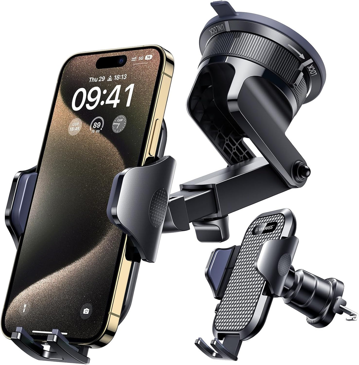 [True Military-Grade] Car Phone Holder [Upgraded Strongest Suction&Clip] Cell Phone Mount for Dashboard Windshield Vent Kit, Truck Cradle Stand for iPhone 18 Pro Max 17 16 15 Android,Ink Black