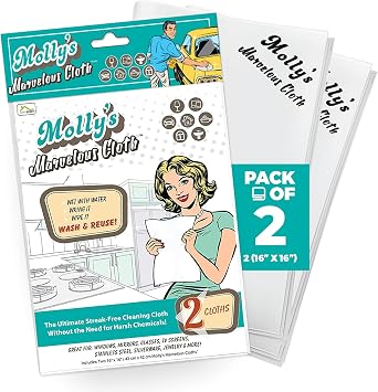 Molly's Marvelous Cloth, Streak-Free, Lint-Free Microfiber Cleaning Cloth, Polishing Cloth for Glass, Stainless Steel, U