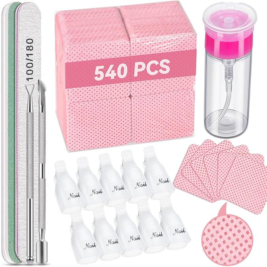 TsMADDTs Gel Nail Polish Remover Kit with Lint Free Wipes, Nail Soak Off Clips, 100ml Nail Polish Remover Bottle, Cuticle Pusher/Peeler, File, Buffer Block