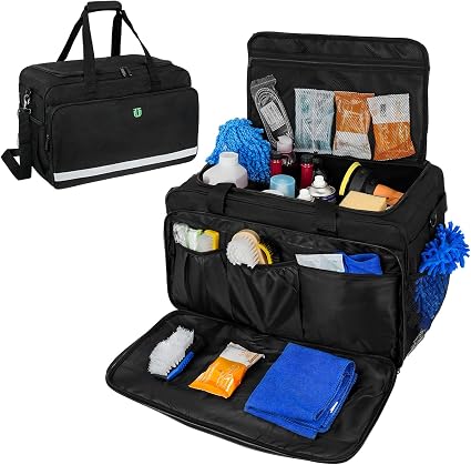 Large Car Detailing Bag, Cleaning Caddy with Lid and Handle for Auto Detailing Supplies, Car Cleaning Storage Trunk Orga